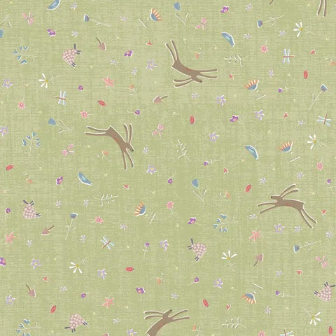 Fabric DV7427 HARES ON BLUE, from SLOW AND STEADY Collection by Anni Downs for Devonstone, Australia