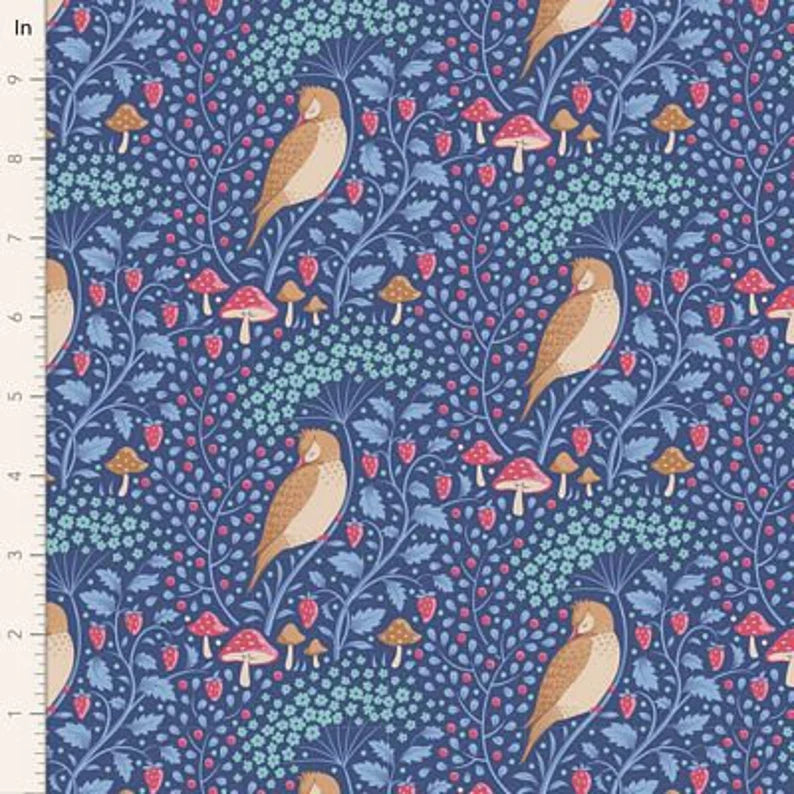 Tilda Fabric SLEEPYBIRD DENIM from Hibernation Collection, TIL100523