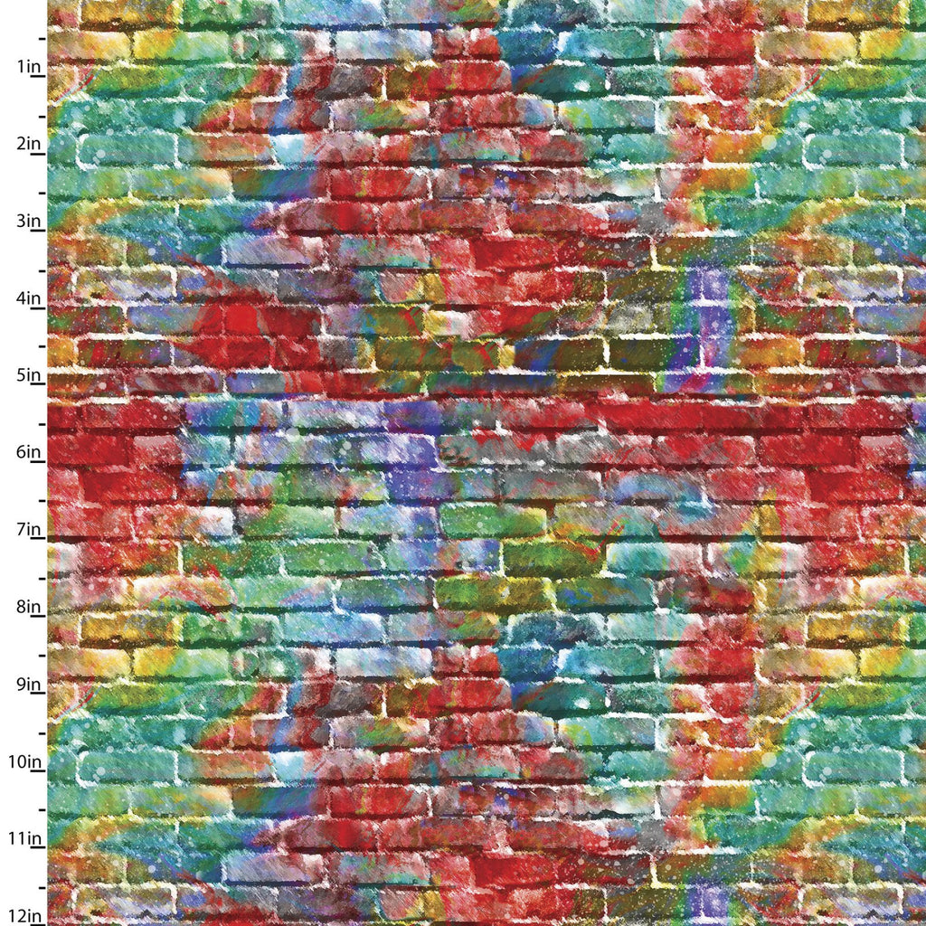 Quilting Fabric BRICK WALL from The SIP AND SNIP Collection by Connie Haley from 3 Wishes, 14907-MULTI
