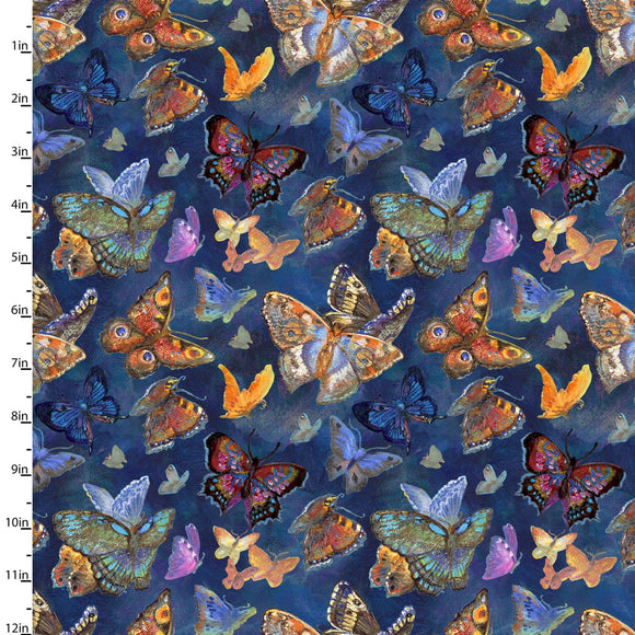 Quilting Fabric BUTTERFLIES from The RAY OF HOPE Collection by Josephine Wall from 3 Wishes, 16048-MUL-CTN-D