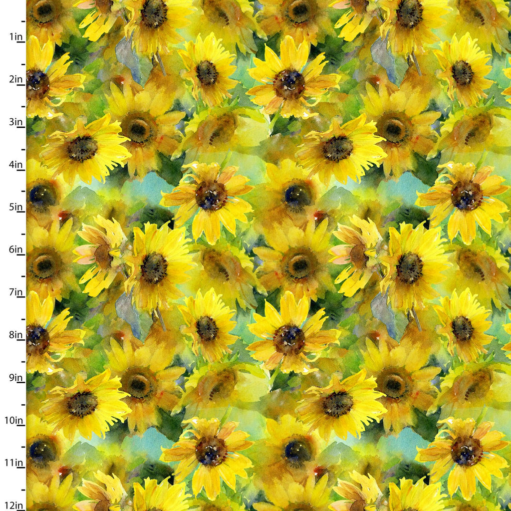 Sunflowers Quilting Fabric from the Sunflower Stampede Collection by John Keeling from 3 Wishes, 16598-YEL-CTN-D