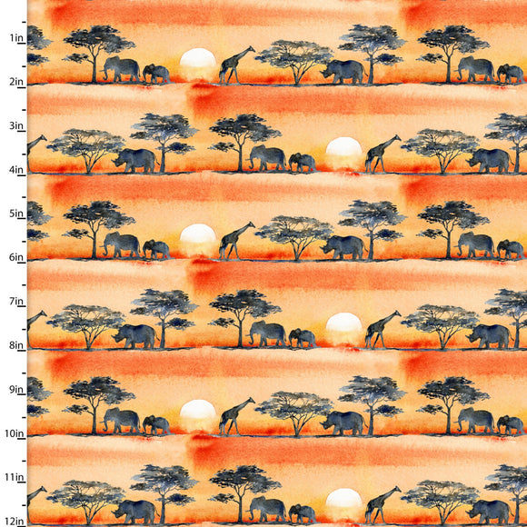 Fabric SUNSET SAFARI, MULTI, from Into The Wild Collection by John Keeling for 3 Wishes, # 20181-MLT-CTN-D