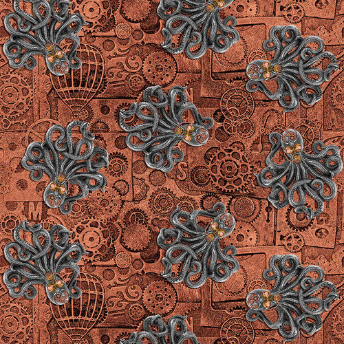 Fabric OCTOPUS and GEARS from Alternative Age Collection by Urban Essence Designs for Blank Co., 2323-85 Rust