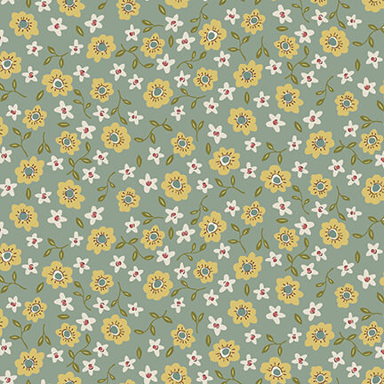 Henry Glass Fabric TOSSED POSIES, 2897-17 Lt Blue, Market Garden Collection by Anni Downs