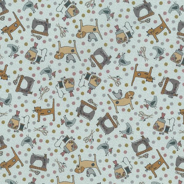 Quilting FABRIC from Lecien, One Stitch At a Time Collection by Lynnette Anderson. 35072-70 Cats, Dogs, and Birds
