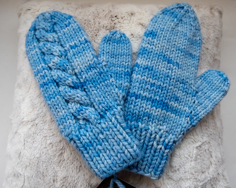 Hand-knit Mittens from Malabrigo Chunky yarn, Color: Blue Surf.