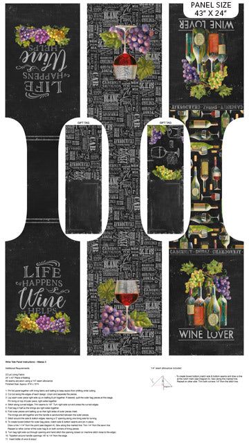 Northcott Fabric Panel 3, Wine Bags, Life Happens Wine Helps Collection by Ellen and Clark Studio DP24560-99