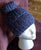 Hat, Handknit, with a Bun, Midnight Blue with Silver Sequin Yarn