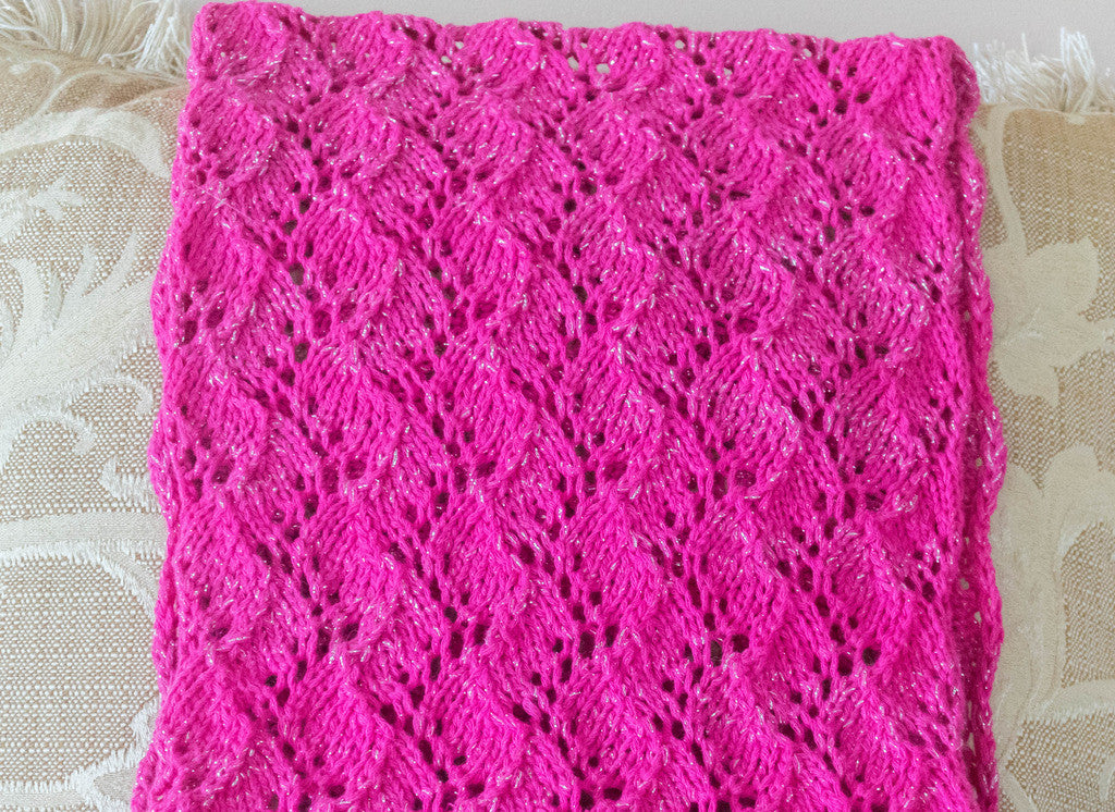 Scarf, Lace and Lurex, Hand Knit From Eclipse, Cotton/Lurex Yarn