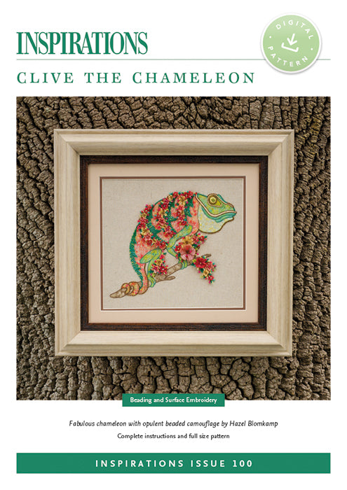 Pattern CLIVE THE CHAMELION by Hazel Bompkamp for Inspiration Studios, i100 Print, Beading with Surface Embroidery