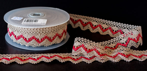 Woven Cotton Lace Natural/Red from La Stephanoise - Products from Abroad