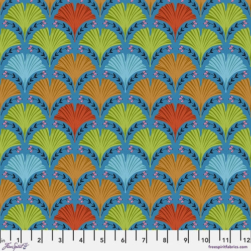 Fabric Ginko - Blue by Odile Bailloeul from Land Art 2 Collection for Free Spirit, PWOB068.BLUE