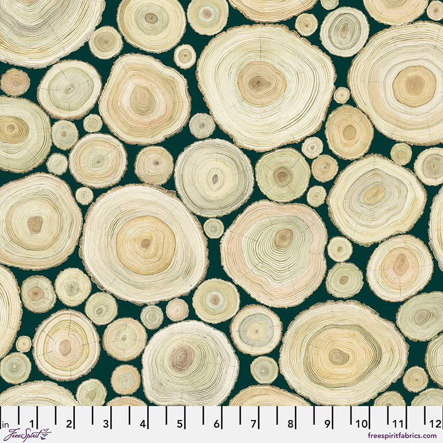 Fabric Alnwick Logs, color Forest  from the Woodland Blooms Collection, by Sanderson for Free Spirit, PWSA037.FOREST