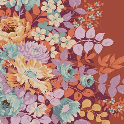 Fabric from Chic Escape Collection, WHIMSYFLOWER Rust TIL100458 from Tilda