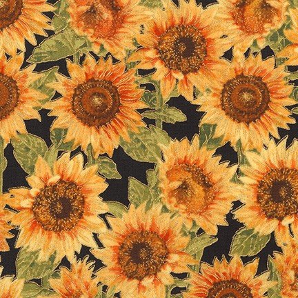 Fabric Sunflowers Gold 11 AWHM-17452-2 Black, from SHADES OF THE SEASON 11 Collection, from Robert Kaufman